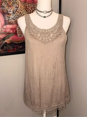 Made in Italy 100% Silk Crochet Trim Boho Tank Top
